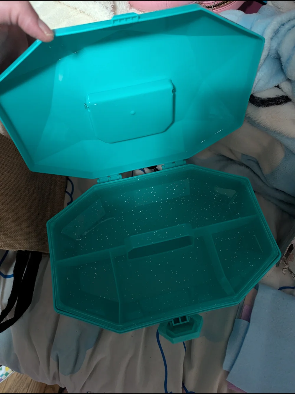 Teal Gem-Shaped Makeup Cases Craft Storage Boxes